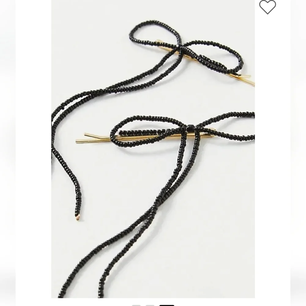 Free People Coquette Dainty Black Beaded Bow Bobby Pins Hair Clips NWT Set